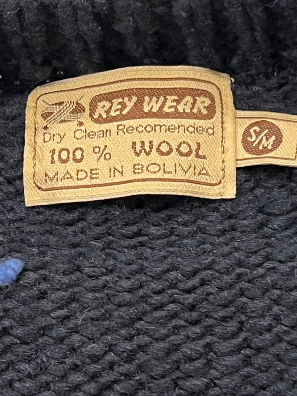 Rey Wear Vtg Bolivian Wool Pom Zip Cardigan, Navy, S/M - Picture 2 of 11